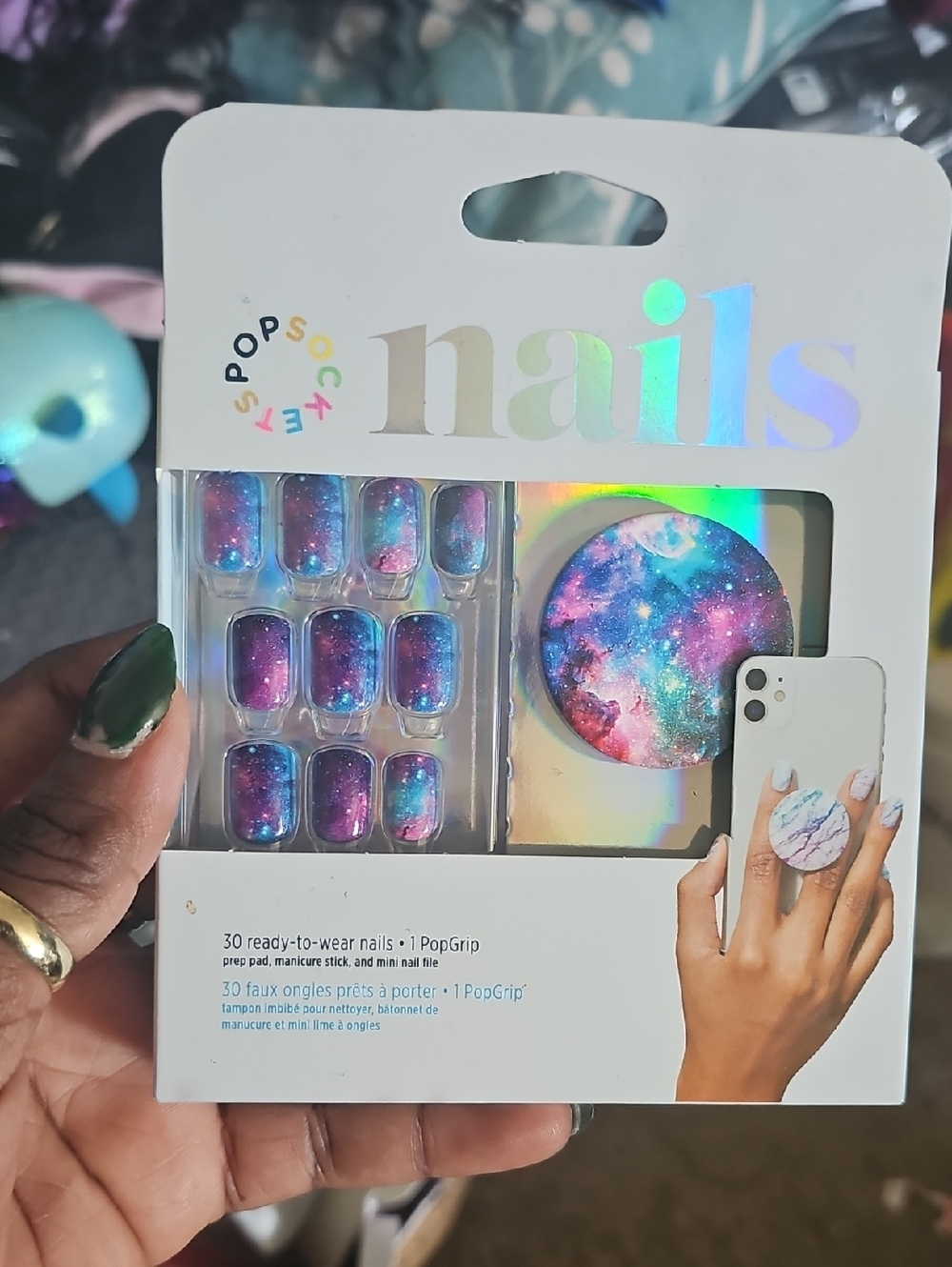 PopSocket Galaxy Nail Set with Matching PopGrip — Blue Purple Pink Nebula